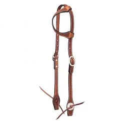 Tough-1 Leather Single Ear Headstall, Basket Stamp with Silver Hardware, 42-1410-33-0